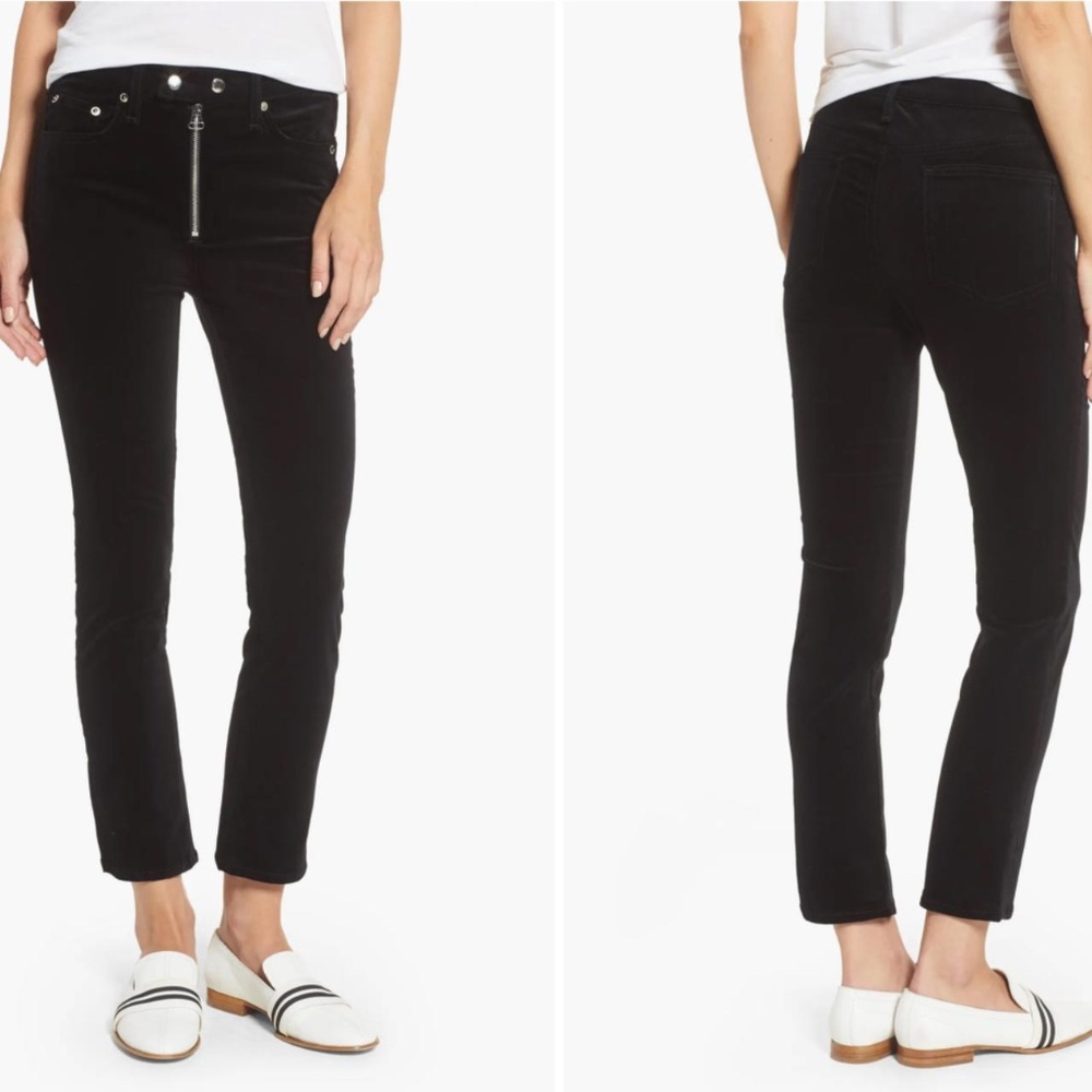 Rag & Bone Dojo High Waist Velvet Ankle Skinny Pants in Black in Size 24
